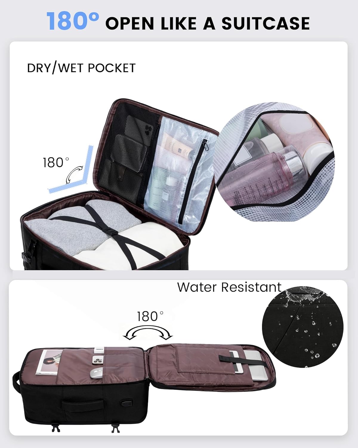 Travel Carry on Backpack for Men Women,Expandable 40L Extra Large Travel Laptop Backpack,Water Resistant Durable TSA Airline Approved Business College Carry on Bag Fit 17 Inch Computer,3 Pcs