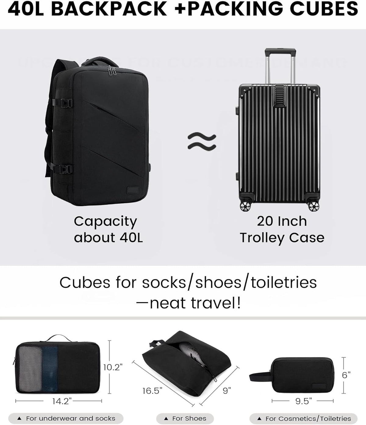 Travel Carry on Backpack for Men Women,Expandable 40L Extra Large Travel Laptop Backpack,Water Resistant Durable TSA Airline Approved Business College Carry on Bag Fit 17 Inch Computer,3 Pcs
