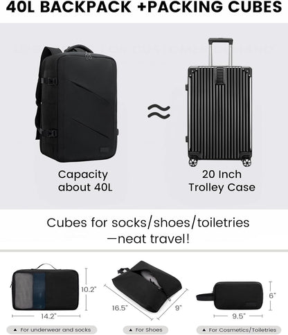Travel Carry on Backpack for Men Women,Expandable 40L Extra Large Travel Laptop Backpack,Water Resistant Durable TSA Airline Approved Business College Carry on Bag Fit 17 Inch Computer,3 Pcs