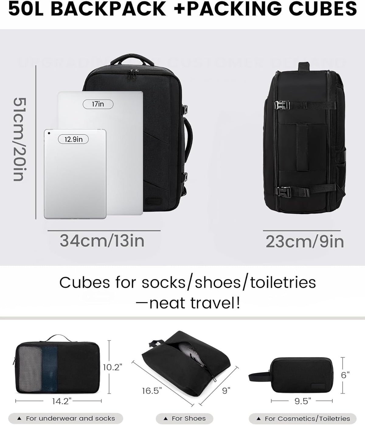 Travel Carry on Backpack for Men Women,Expandable 40L Extra Large Travel Laptop Backpack,Water Resistant Durable TSA Airline Approved Business College Carry on Bag Fit 17 Inch Computer,3 Pcs