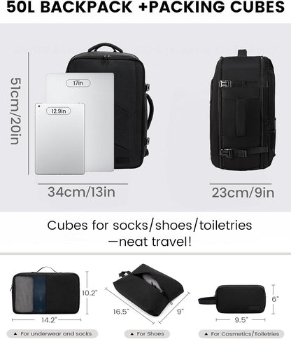 Travel Carry on Backpack for Men Women,Expandable 40L Extra Large Travel Laptop Backpack,Water Resistant Durable TSA Airline Approved Business College Carry on Bag Fit 17 Inch Computer,3 Pcs