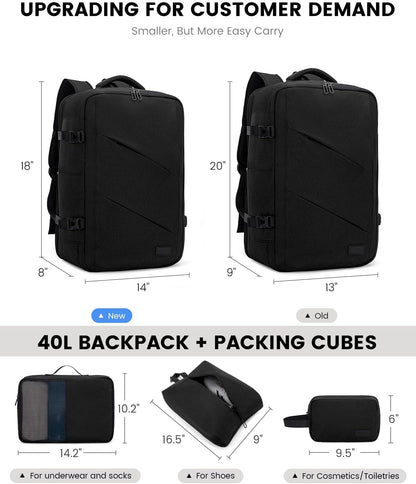 Travel Carry on Backpack for Men Women,Expandable 40L Extra Large Travel Laptop Backpack,Water Resistant Durable TSA Airline Approved Business College Carry on Bag Fit 17 Inch Computer,3 Pcs