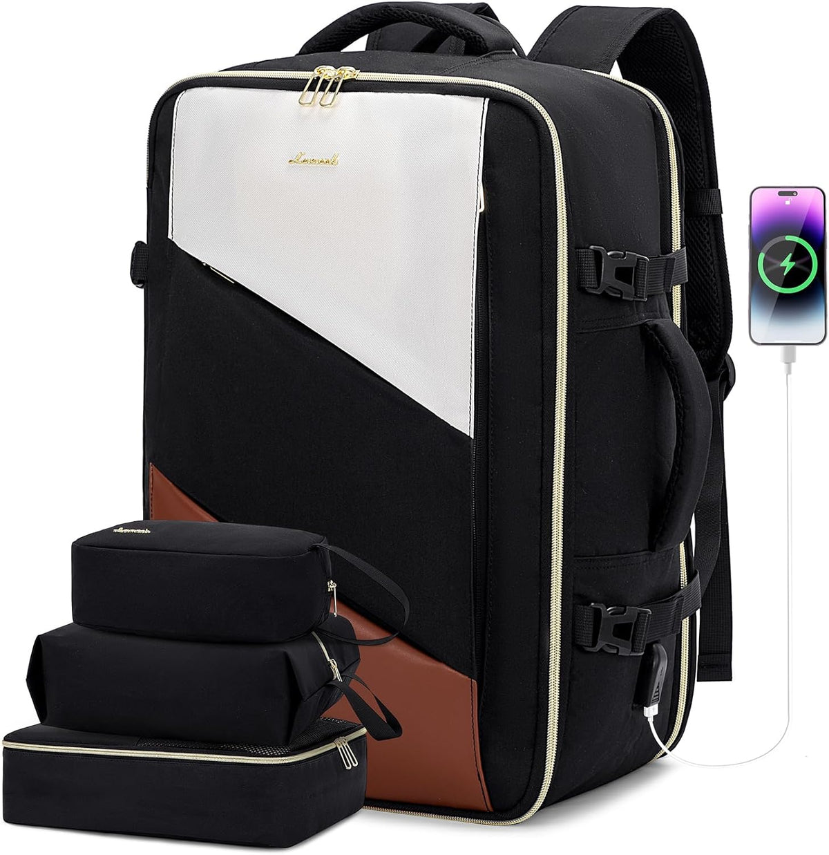 Travel Carry on Backpack for Men Women,Expandable 40L Extra Large Travel Laptop Backpack,Water Resistant Durable TSA Airline Approved Business College Carry on Bag Fit 17 Inch Computer,3 Pcs