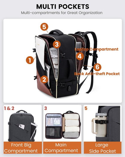 Travel Carry on Backpack for Men Women,Expandable 40L Extra Large Travel Laptop Backpack,Water Resistant Durable TSA Airline Approved Business College Carry on Bag Fit 17 Inch Computer,3 Pcs