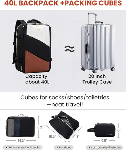 Travel Carry on Backpack for Men Women,Expandable 40L Extra Large Travel Laptop Backpack,Water Resistant Durable TSA Airline Approved Business College Carry on Bag Fit 17 Inch Computer,3 Pcs