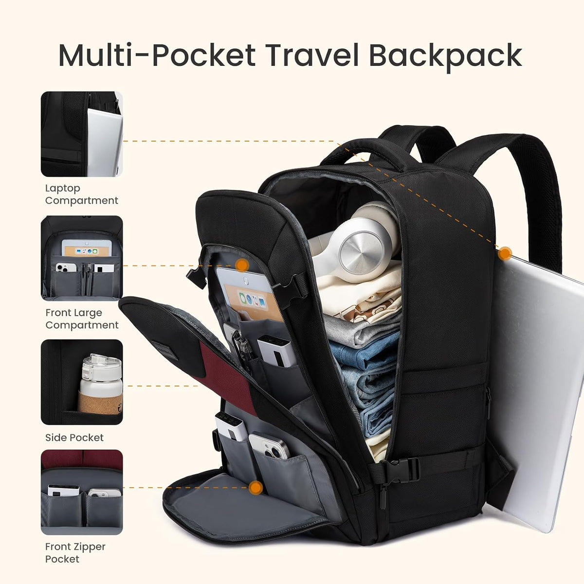 Travel Carry on Backpack for Men Women,Expandable 40L Extra Large Travel Laptop Backpack,Water Resistant Durable TSA Airline Approved Business College Carry on Bag Fit 17 Inch Computer,3 Pcs