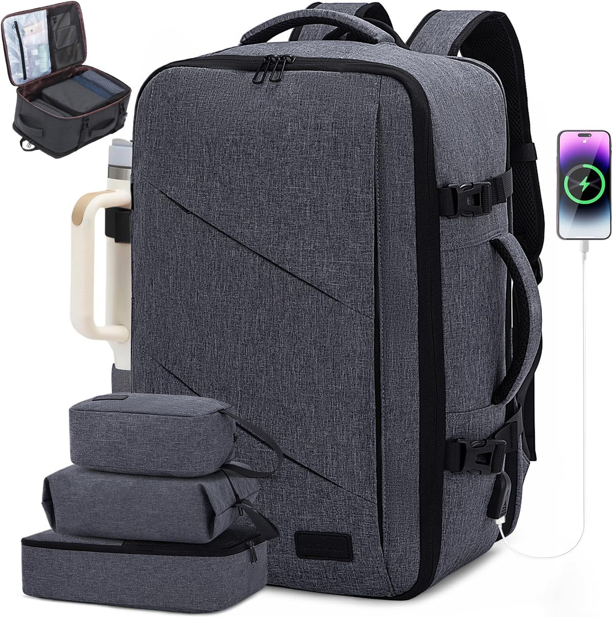 Travel Carry on Backpack for Men Women,Expandable 40L Extra Large Travel Laptop Backpack,Water Resistant Durable TSA Airline Approved Business College Carry on Bag Fit 17 Inch Computer,3 Pcs