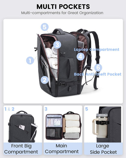 Travel Carry on Backpack for Men Women,Expandable 40L Extra Large Travel Laptop Backpack,Water Resistant Durable TSA Airline Approved Business College Carry on Bag Fit 17 Inch Computer,3 Pcs