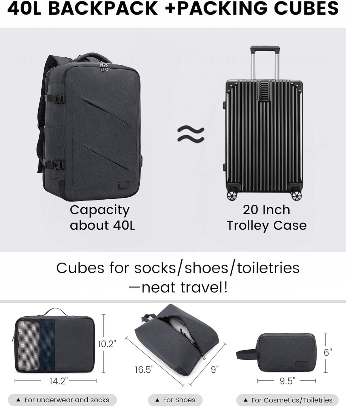 Travel Carry on Backpack for Men Women,Expandable 40L Extra Large Travel Laptop Backpack,Water Resistant Durable TSA Airline Approved Business College Carry on Bag Fit 17 Inch Computer,3 Pcs