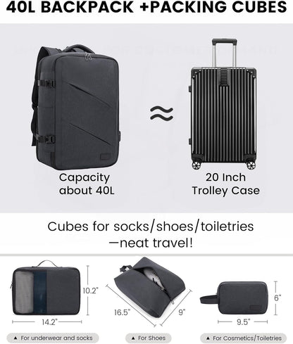 Travel Carry on Backpack for Men Women,Expandable 40L Extra Large Travel Laptop Backpack,Water Resistant Durable TSA Airline Approved Business College Carry on Bag Fit 17 Inch Computer,3 Pcs