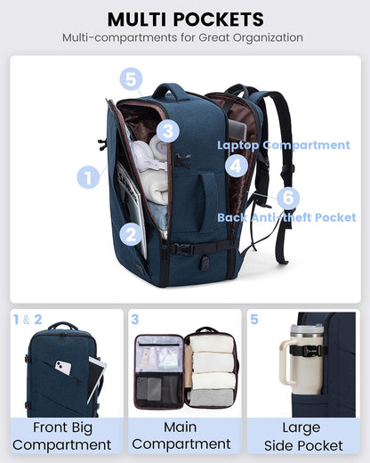 Travel Carry on Backpack for Men Women,Expandable 40L Extra Large Travel Laptop Backpack,Water Resistant Durable TSA Airline Approved Business College Carry on Bag Fit 17 Inch Computer,3 Pcs