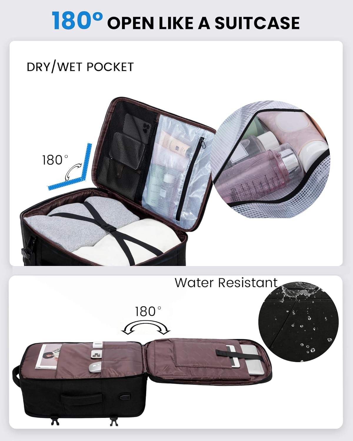 Travel Carry on Backpack for Men Women,Expandable 40L Extra Large Travel Laptop Backpack,Water Resistant Durable TSA Airline Approved Business College Carry on Bag Fit 17 Inch Computer,3 Pcs
