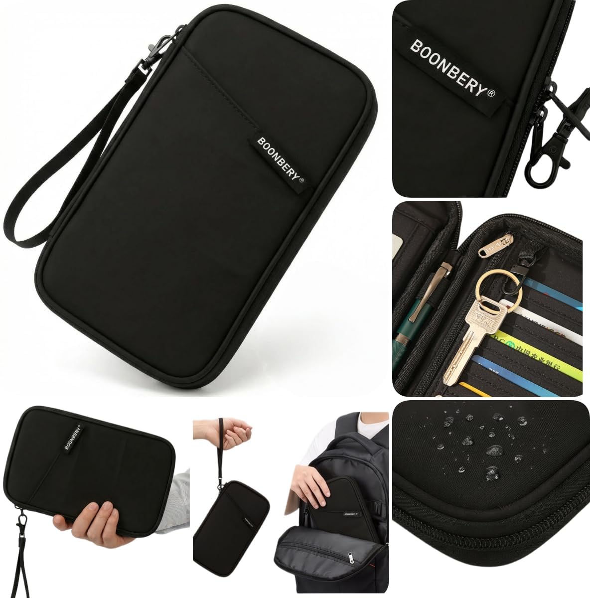 Travel Passport Holder, Water Resistant Travel Document Organizer for Family, Portable Passport Case with Wrist Strap for Travel, Vacation, Business Trip