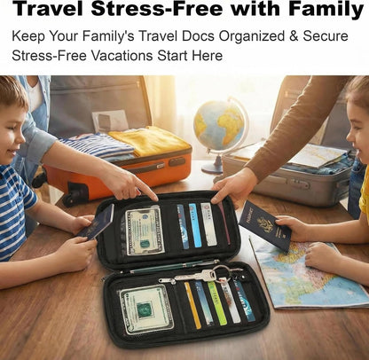 Travel Passport Holder, Water Resistant Travel Document Organizer for Family, Portable Passport Case with Wrist Strap for Travel, Vacation, Business Trip