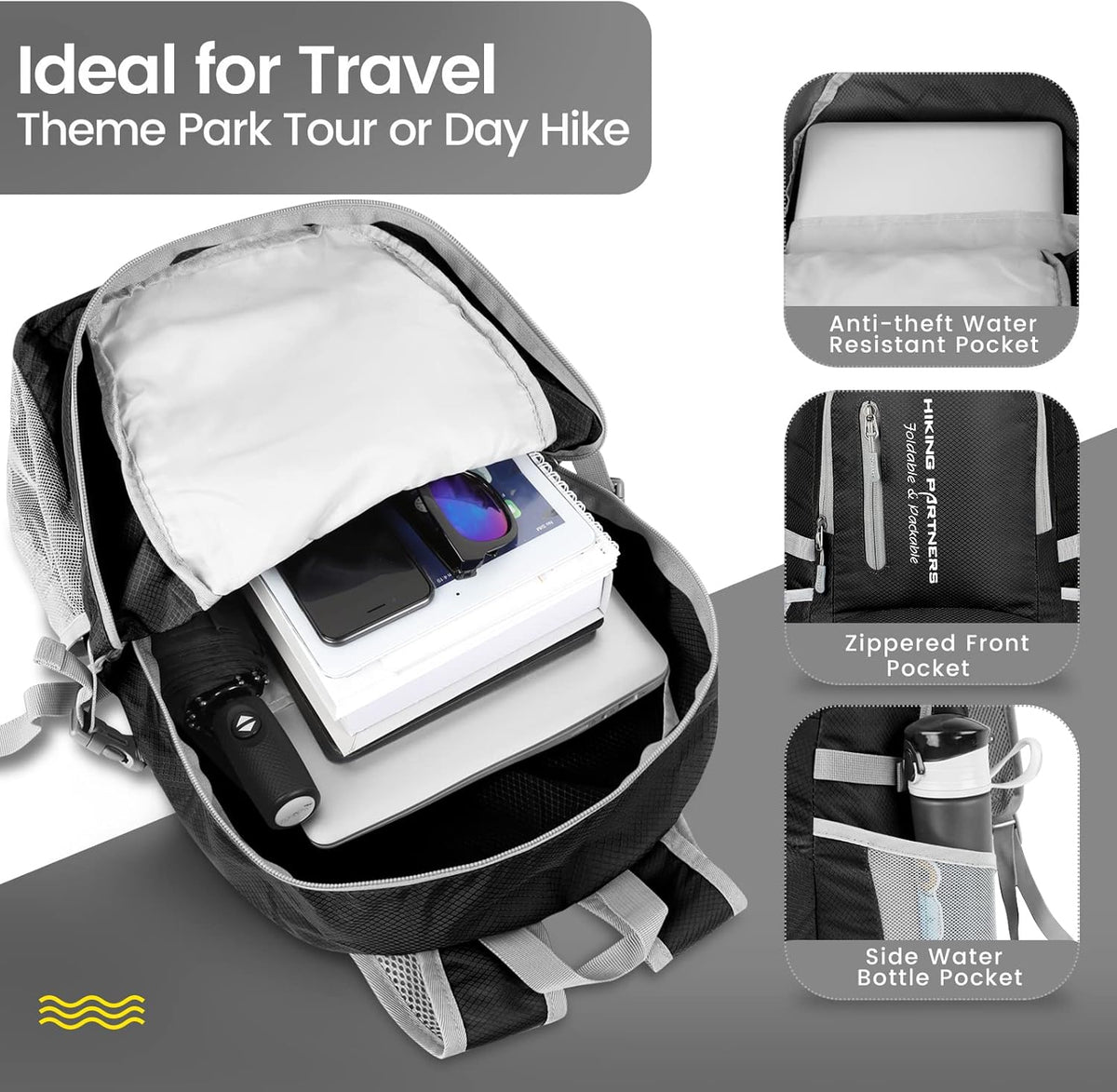 Lightweight Packable Backpack 35L, Foldable Backpacks Water Resistant Collapsible Light Daypack for Hiking(Silver Grey)