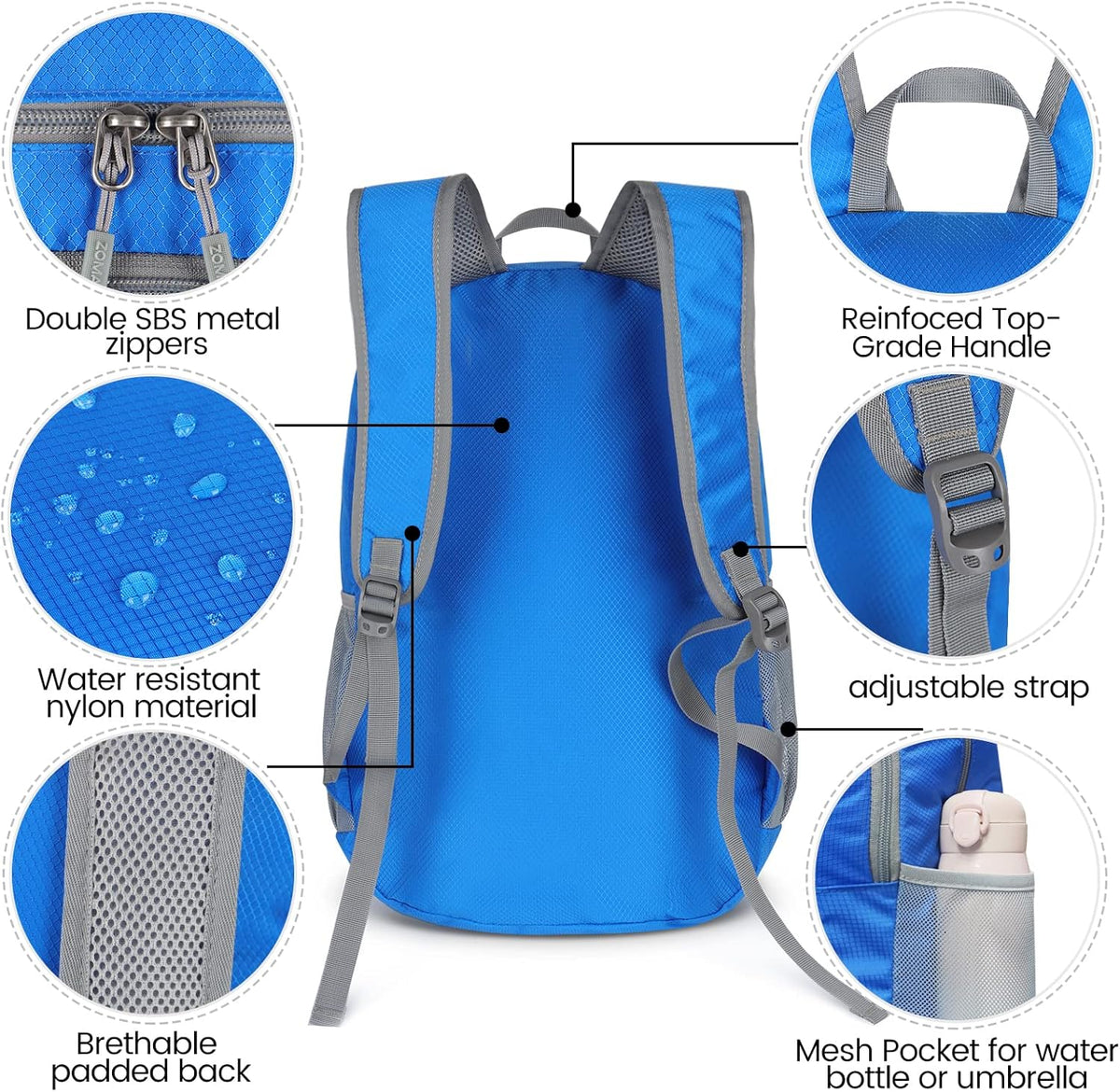 Lightweight Packable Backpack 35L, Foldable Backpacks Water Resistant Collapsible Light Daypack for Hiking(Silver Grey)