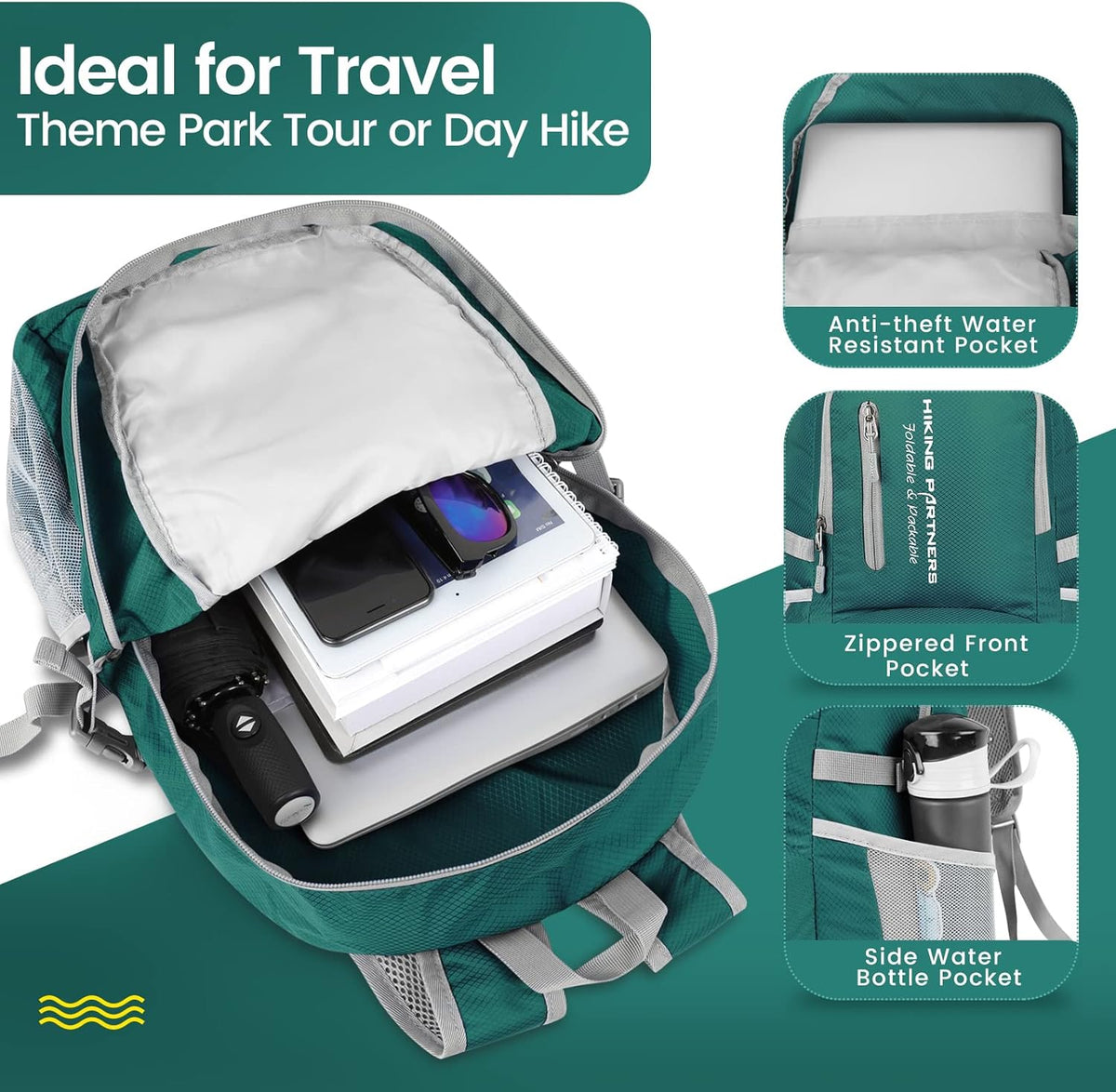 Lightweight Packable Backpack 35L, Foldable Backpacks Water Resistant Collapsible Light Daypack for Hiking(Silver Grey)
