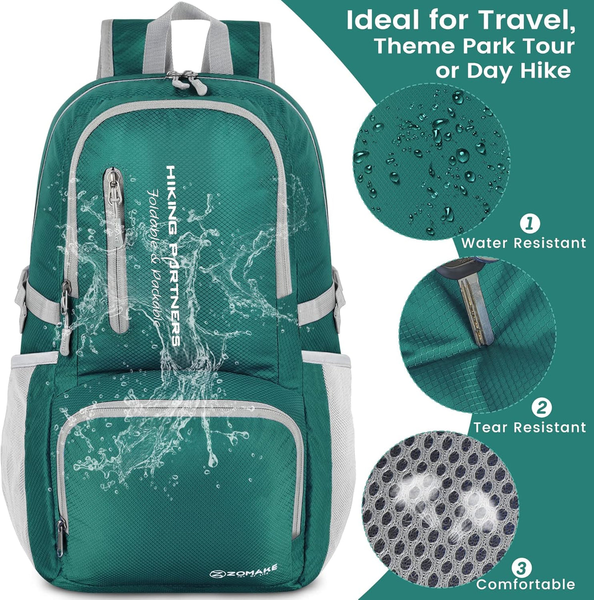 Lightweight Packable Backpack 35L, Foldable Backpacks Water Resistant Collapsible Light Daypack for Hiking(Silver Grey)