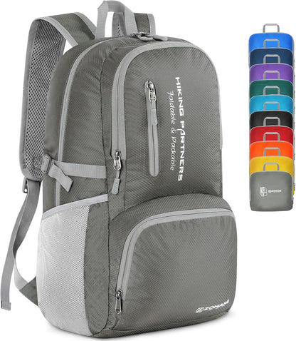 Lightweight Packable Backpack 35L, Foldable Backpacks Water Resistant Collapsible Light Daypack for Hiking(Silver Grey)