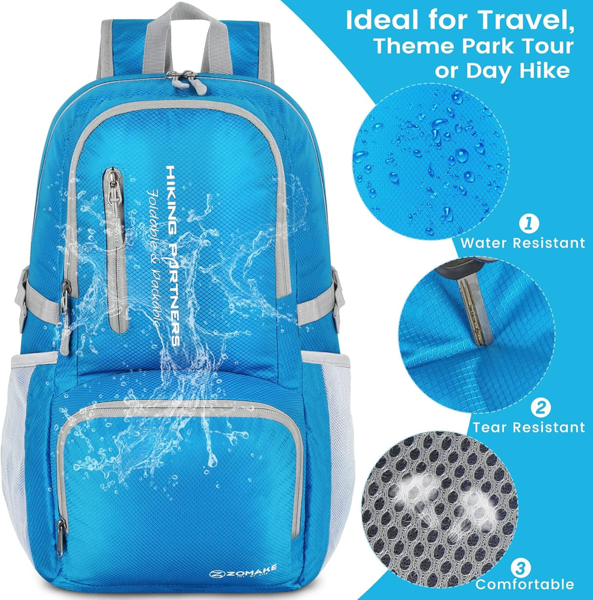 Lightweight Packable Backpack 35L, Foldable Backpacks Water Resistant Collapsible Light Daypack for Hiking(Silver Grey)