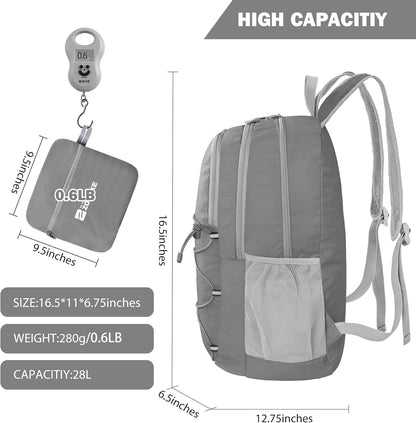 Lightweight Packable Backpack 35L, Foldable Backpacks Water Resistant Collapsible Light Daypack for Hiking(Silver Grey)