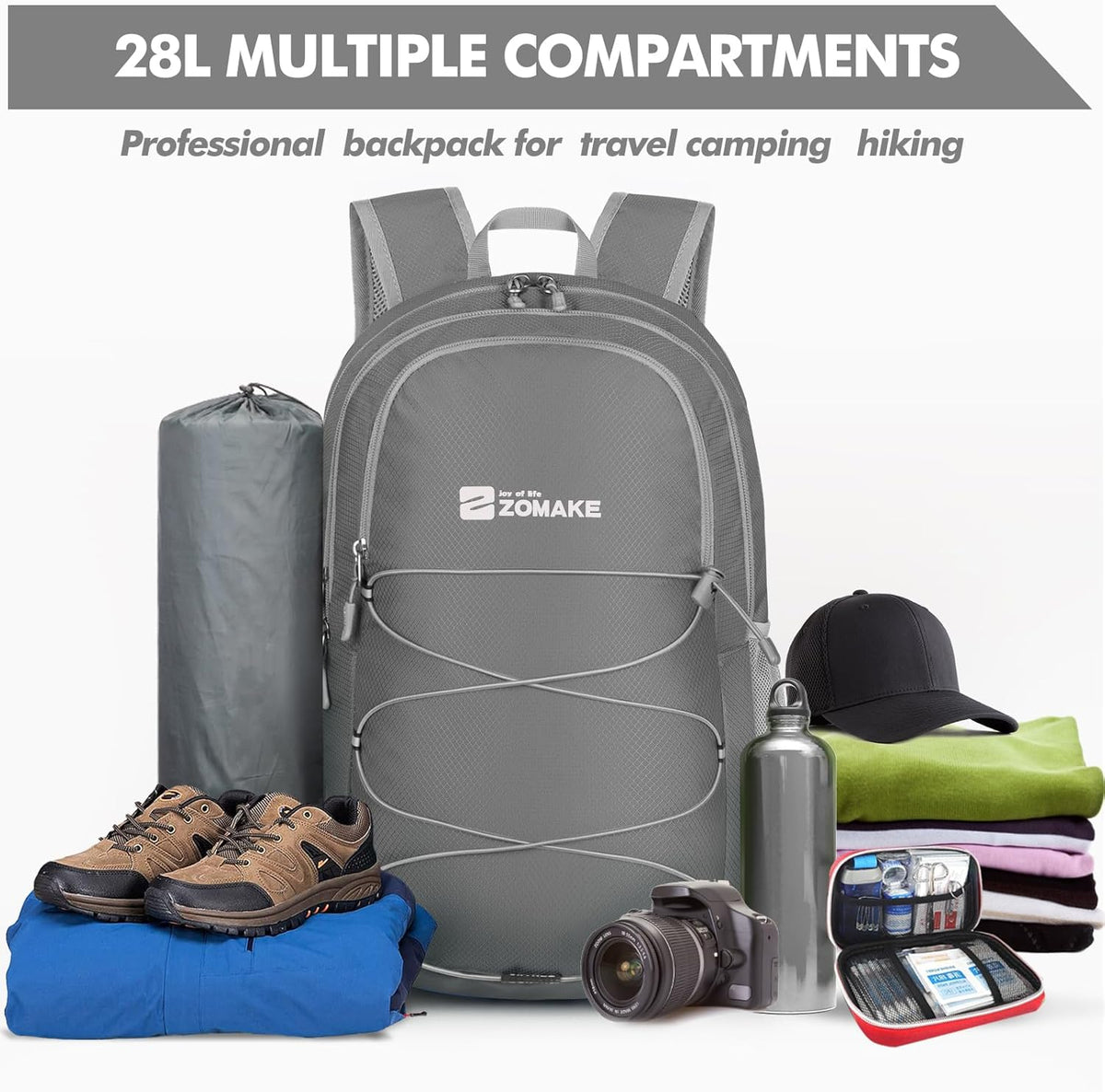 Lightweight Packable Backpack 35L, Foldable Backpacks Water Resistant Collapsible Light Daypack for Hiking(Silver Grey)