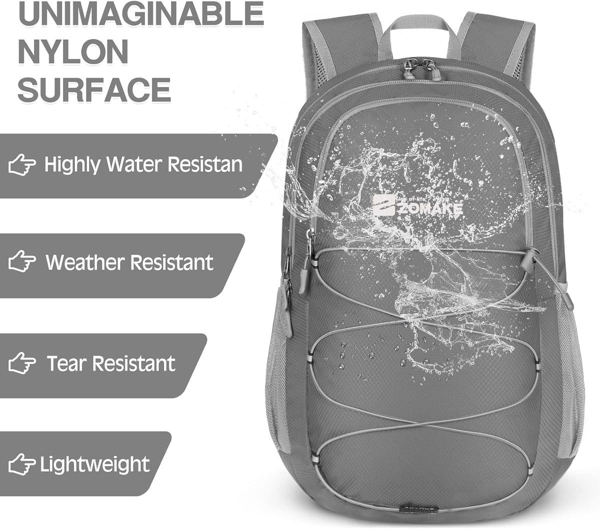 Lightweight Packable Backpack 35L, Foldable Backpacks Water Resistant Collapsible Light Daypack for Hiking(Silver Grey)