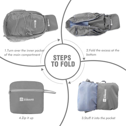 Lightweight Packable Backpack 35L, Foldable Backpacks Water Resistant Collapsible Light Daypack for Hiking(Silver Grey)