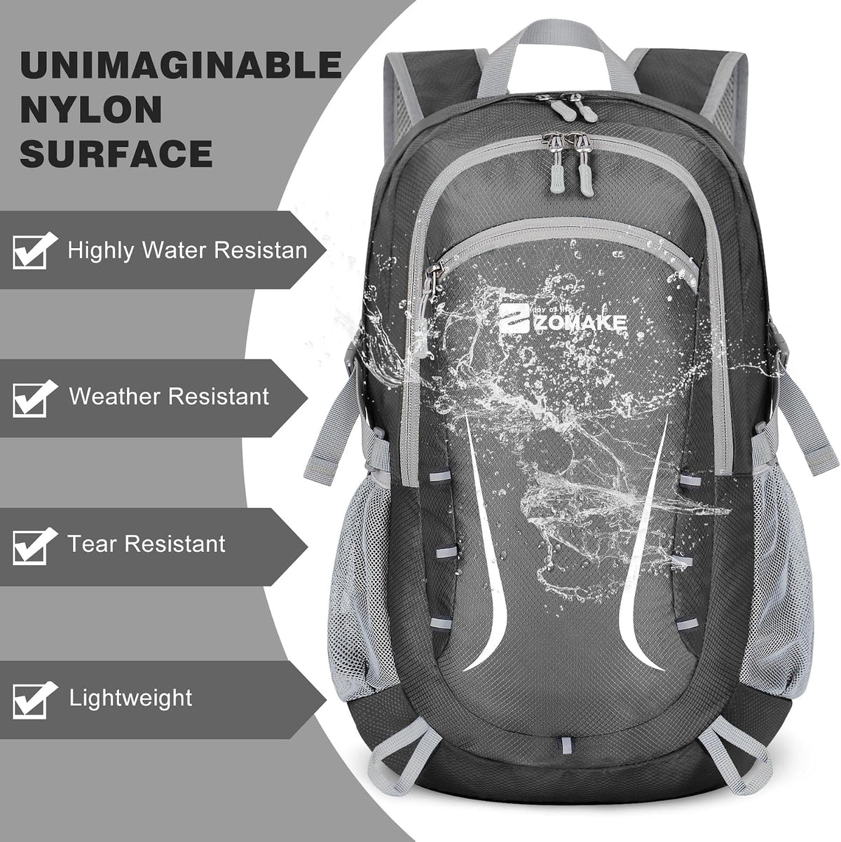 Lightweight Packable Backpack 35L, Foldable Backpacks Water Resistant Collapsible Light Daypack for Hiking(Silver Grey)
