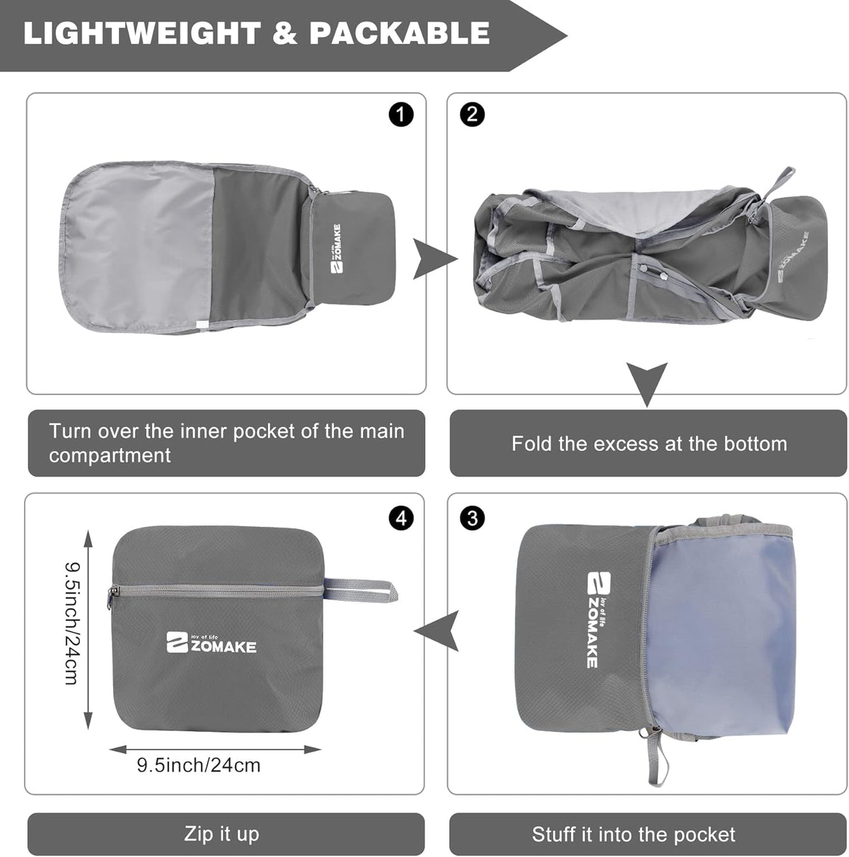 Lightweight Packable Backpack 35L, Foldable Backpacks Water Resistant Collapsible Light Daypack for Hiking(Silver Grey)