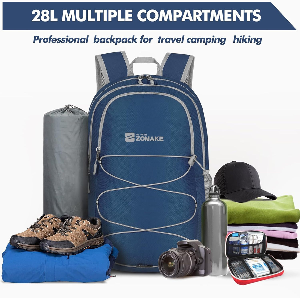 Lightweight Packable Backpack 35L, Foldable Backpacks Water Resistant Collapsible Light Daypack for Hiking(Silver Grey)