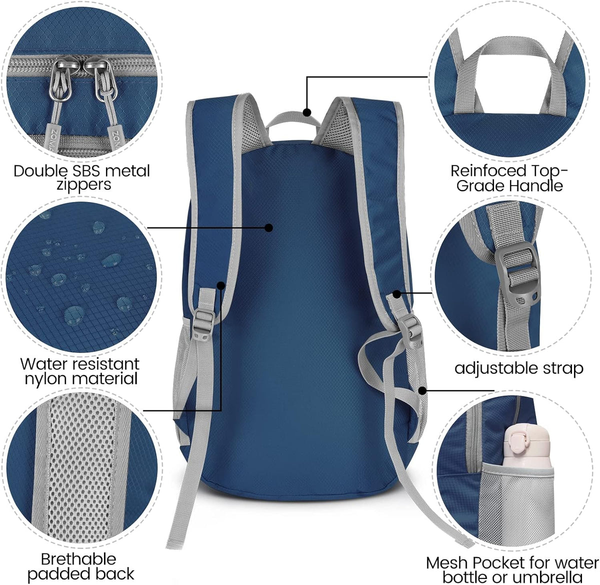 Lightweight Packable Backpack 35L, Foldable Backpacks Water Resistant Collapsible Light Daypack for Hiking(Silver Grey)