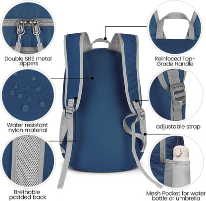 Lightweight Packable Backpack 35L, Foldable Backpacks Water Resistant Collapsible Light Daypack for Hiking(Silver Grey)