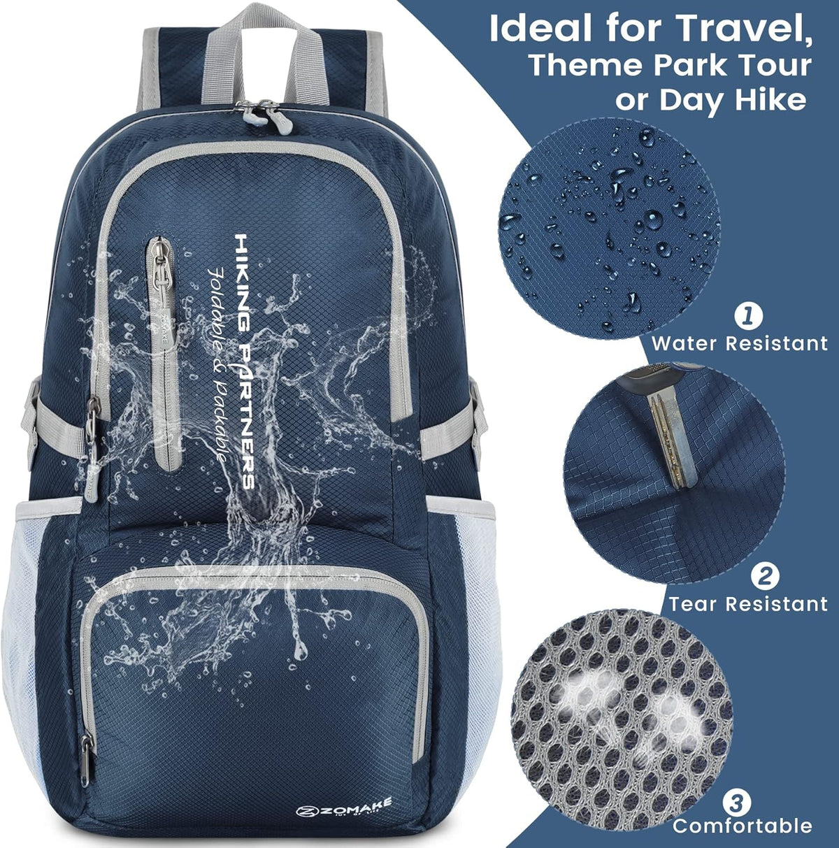 Lightweight Packable Backpack 35L, Foldable Backpacks Water Resistant Collapsible Light Daypack for Hiking(Silver Grey)