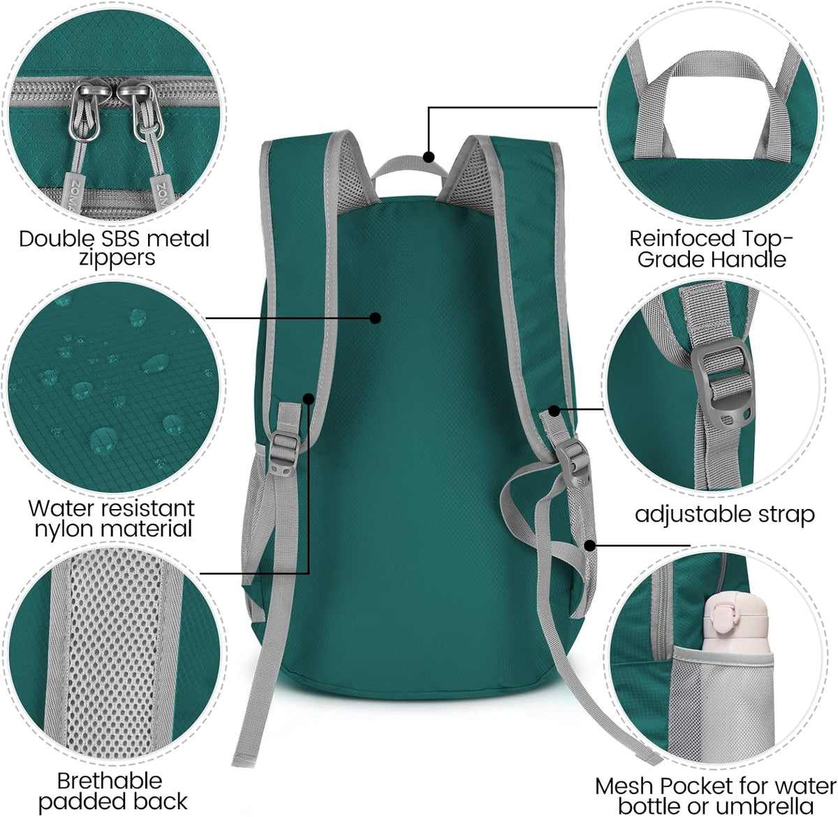 Lightweight Packable Backpack 35L, Foldable Backpacks Water Resistant Collapsible Light Daypack for Hiking(Silver Grey)