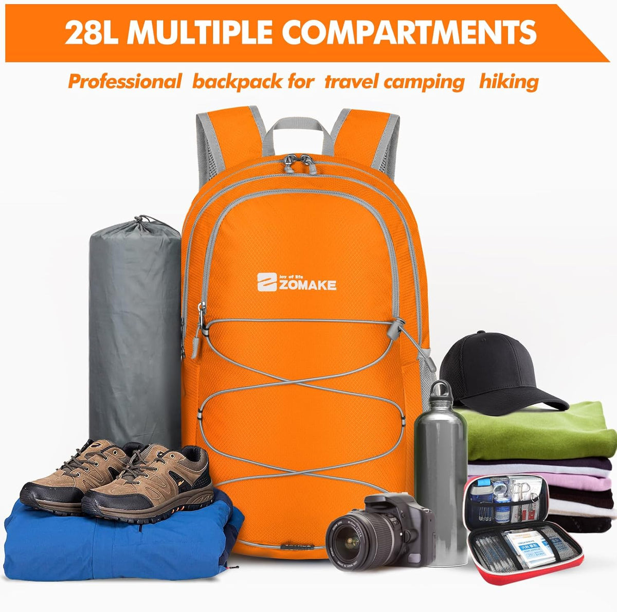 Lightweight Packable Backpack 35L, Foldable Backpacks Water Resistant Collapsible Light Daypack for Hiking(Silver Grey)