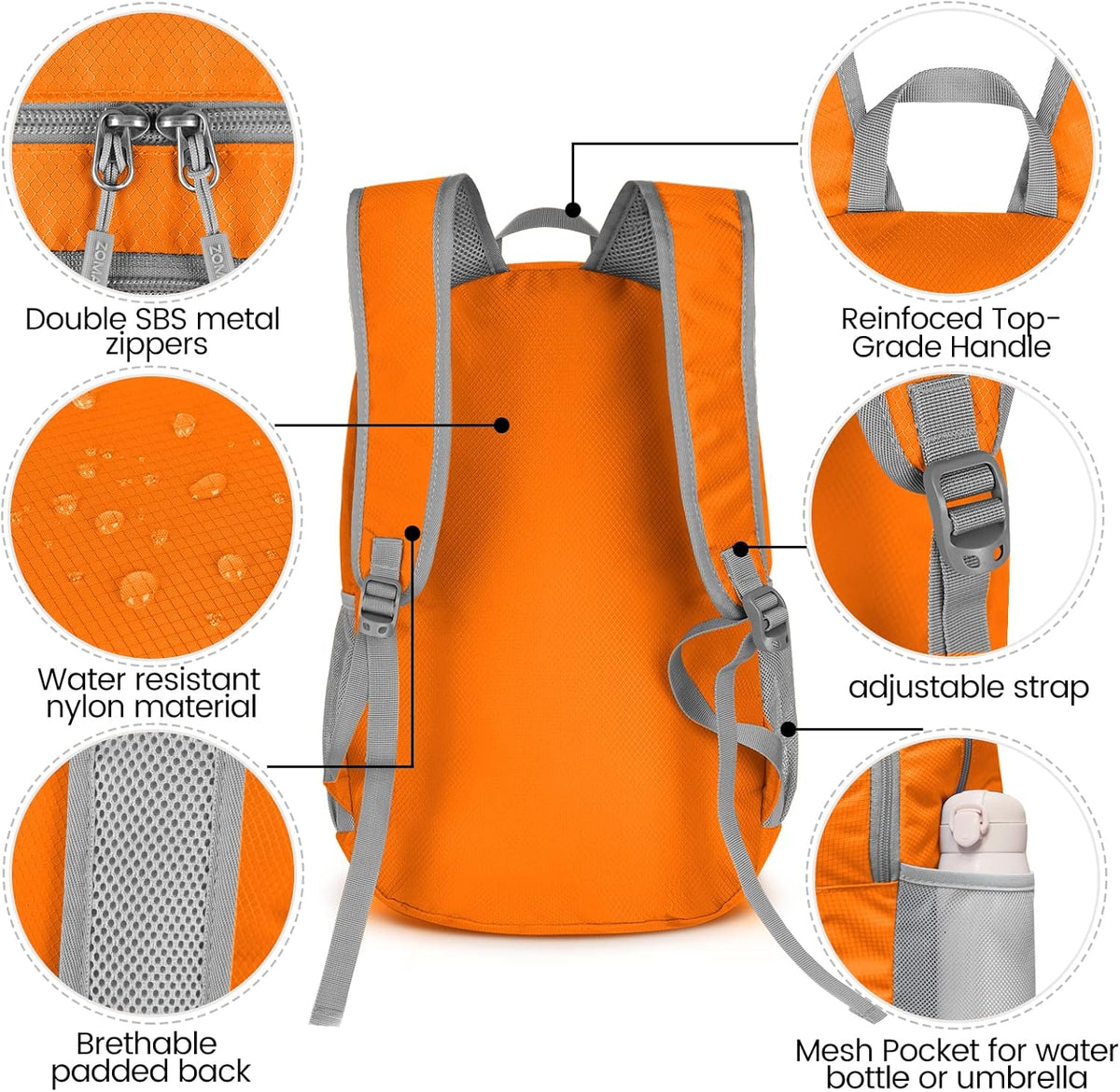 Lightweight Packable Backpack 35L, Foldable Backpacks Water Resistant Collapsible Light Daypack for Hiking(Silver Grey)