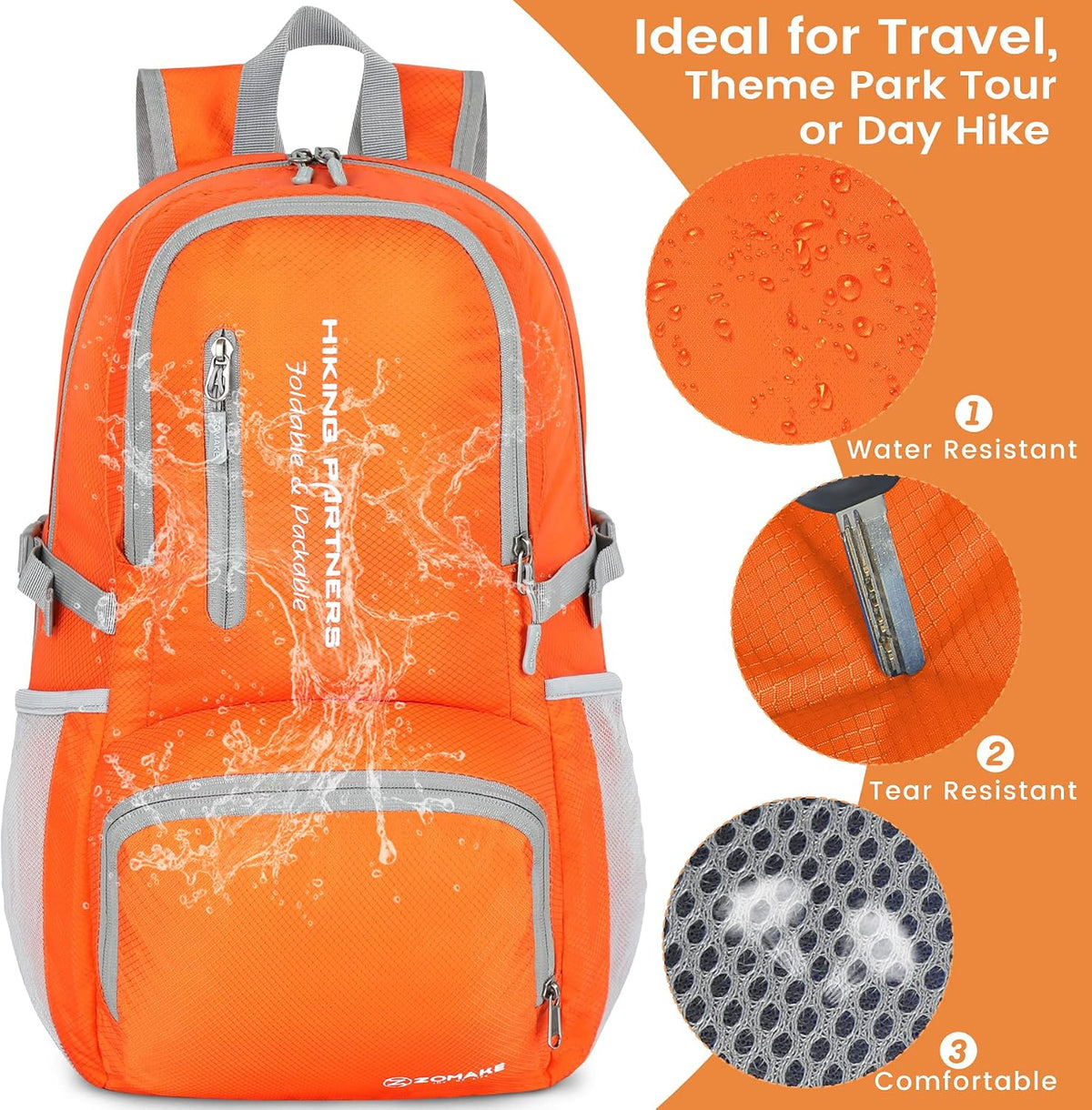 Lightweight Packable Backpack 35L, Foldable Backpacks Water Resistant Collapsible Light Daypack for Hiking(Silver Grey)