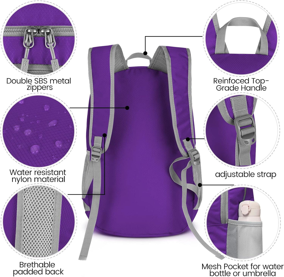 Lightweight Packable Backpack 35L, Foldable Backpacks Water Resistant Collapsible Light Daypack for Hiking(Silver Grey)