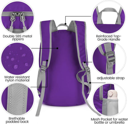Lightweight Packable Backpack 35L, Foldable Backpacks Water Resistant Collapsible Light Daypack for Hiking(Silver Grey)