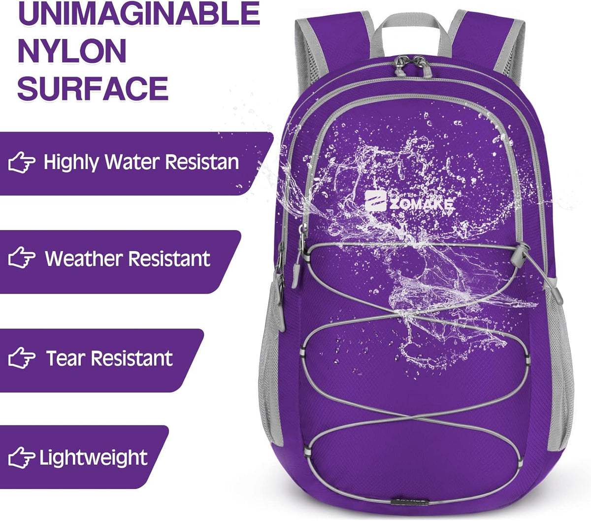Lightweight Packable Backpack 35L, Foldable Backpacks Water Resistant Collapsible Light Daypack for Hiking(Silver Grey)