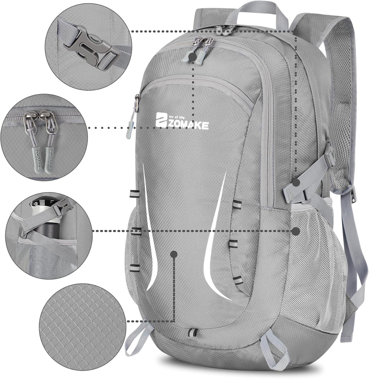 Lightweight Packable Backpack 35L, Foldable Backpacks Water Resistant Collapsible Light Daypack for Hiking(Silver Grey)