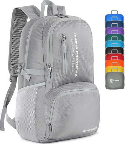 Lightweight Packable Backpack 35L, Foldable Backpacks Water Resistant Collapsible Light Daypack for Hiking(Silver Grey)
