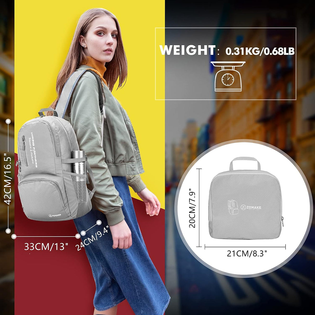 Lightweight Packable Backpack 35L, Foldable Backpacks Water Resistant Collapsible Light Daypack for Hiking(Silver Grey)