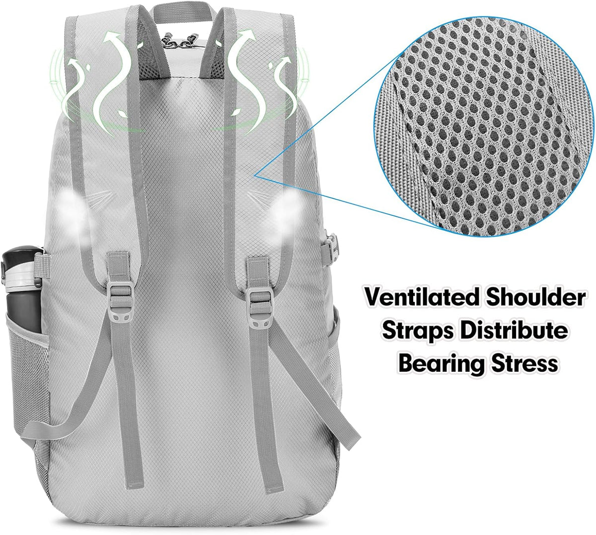 Lightweight Packable Backpack 35L, Foldable Backpacks Water Resistant Collapsible Light Daypack for Hiking(Silver Grey)