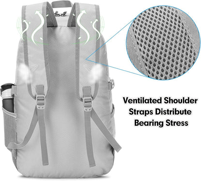 Lightweight Packable Backpack 35L, Foldable Backpacks Water Resistant Collapsible Light Daypack for Hiking(Silver Grey)
