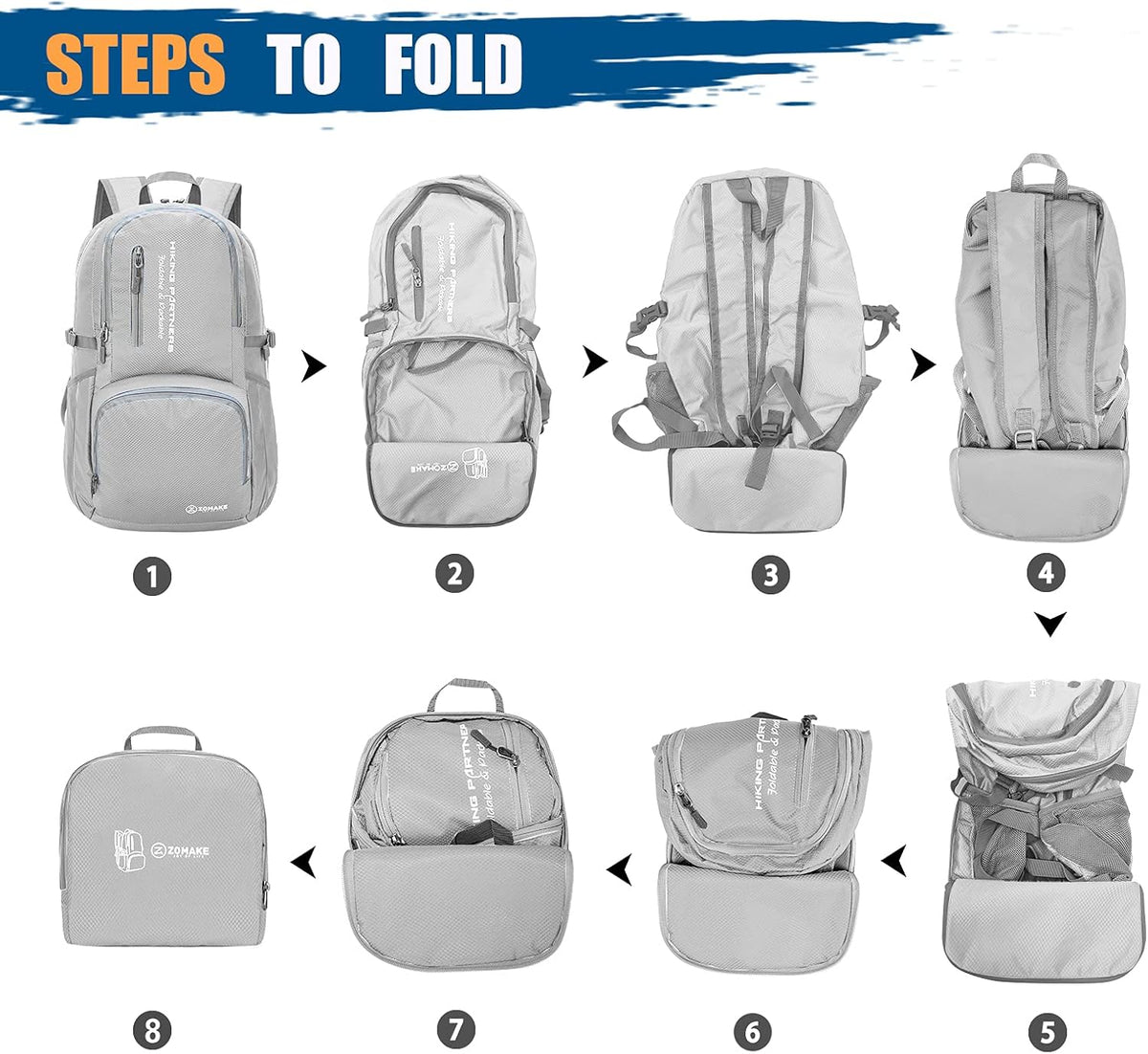 Lightweight Packable Backpack 35L, Foldable Backpacks Water Resistant Collapsible Light Daypack for Hiking(Silver Grey)