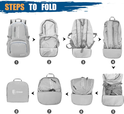 Lightweight Packable Backpack 35L, Foldable Backpacks Water Resistant Collapsible Light Daypack for Hiking(Silver Grey)