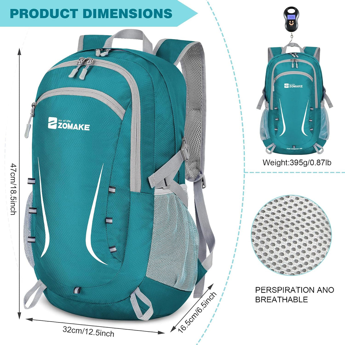 Lightweight Packable Backpack 35L, Foldable Backpacks Water Resistant Collapsible Light Daypack for Hiking(Silver Grey)