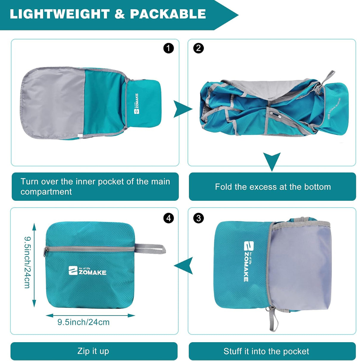 Lightweight Packable Backpack 35L, Foldable Backpacks Water Resistant Collapsible Light Daypack for Hiking(Silver Grey)